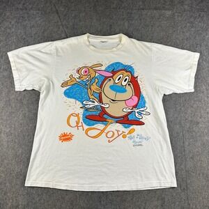 Vintage 1991 Ren & Stimpy Show Oh Joy Tee Shirt Men Large White Nickelodeon RARE